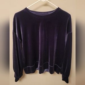 Madewell Navy Crushed Velvet Balloon Sleeve Top